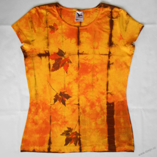 Žluto-oranžovo-hnědé dámské triko s listy L