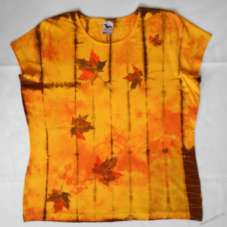 Žluto-oranžovo-hnědé dámské triko s listy XXL