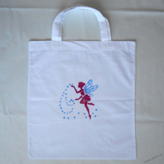 Bílá taška s růžovo-modrou okřídlenou vílou