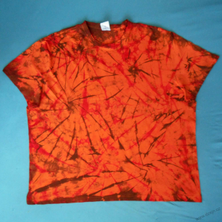Oranžovo-červeno-hnědé batikované triko 3XL