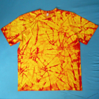 Žluto-oranžovo-červené batikované triko 3XL