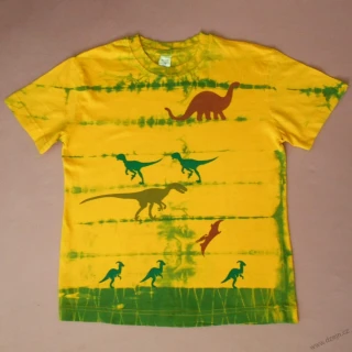 Žluto-zelené dětské tričko s dinosaury (8 let)