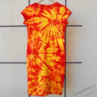 Žluto-červené dámské batikované šaty