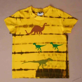 Žluto-hnědé dětské tričko s dinosaury (4 roky)